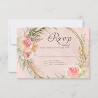 Elegant Floral Pampas Leaf Gold Watercolor Wreath