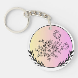 Elegant Floral Pastel Circle Aesthetic Design Key Ring