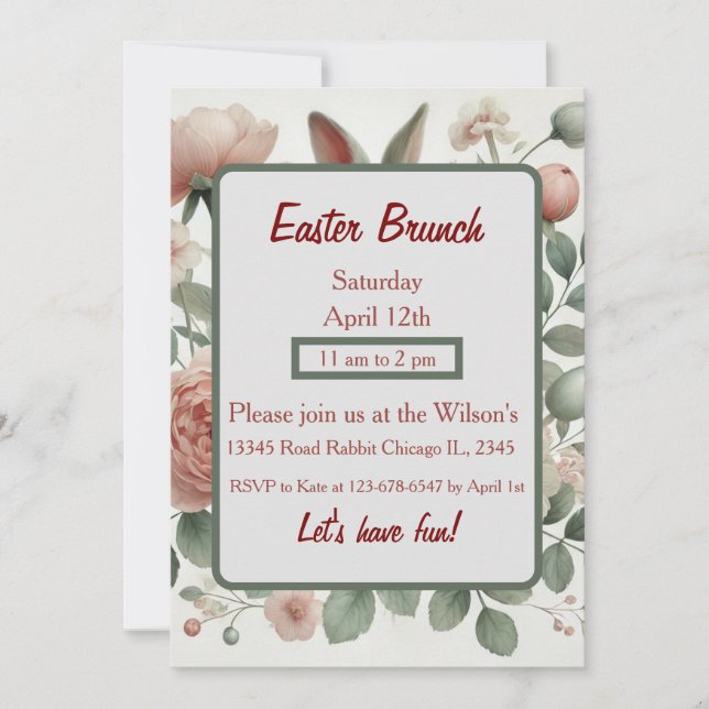 Elegant Floral Pastel Easter Brunch Invitation (Front)