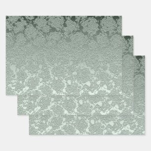 Elegant Floral Pastel Sage Green Pattern Wrapping Paper Sheet