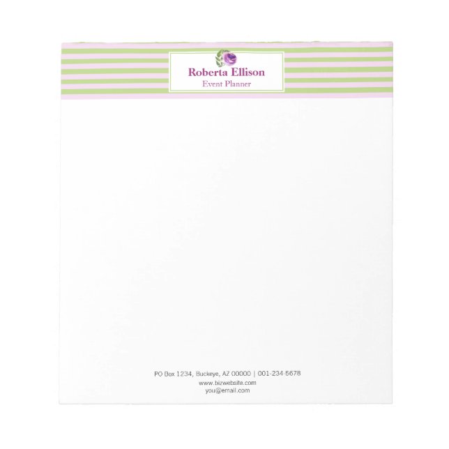Elegant Floral Pastel Stripes Personalised Notepad (Front)