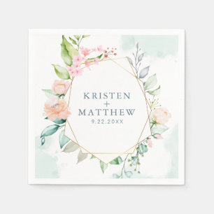 Elegant Floral Pastel Watercolor Geometric Wedding Napkin