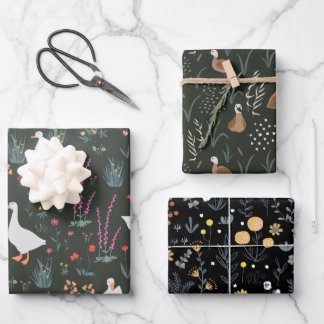 Elegant Floral Pattern Chic Dark Wrapping Paper Sheet