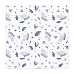 Elegant Floral Pattern Dark Blue and White Canvas Print