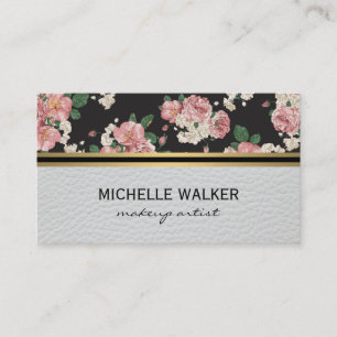 Elegant Floral Pattern Gold Metallic Trim Marble Business Card