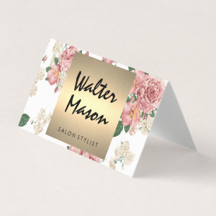 Elegant Floral Pattern Gold Trim Square Business Card