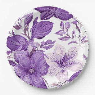 Elegant floral pattern in purple tones paper plate