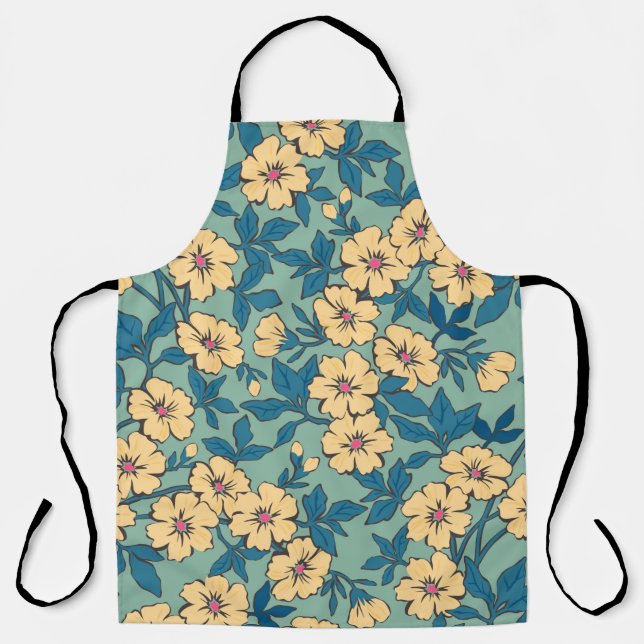 Elegant floral pattern in small hand draw flower.  apron (Front)