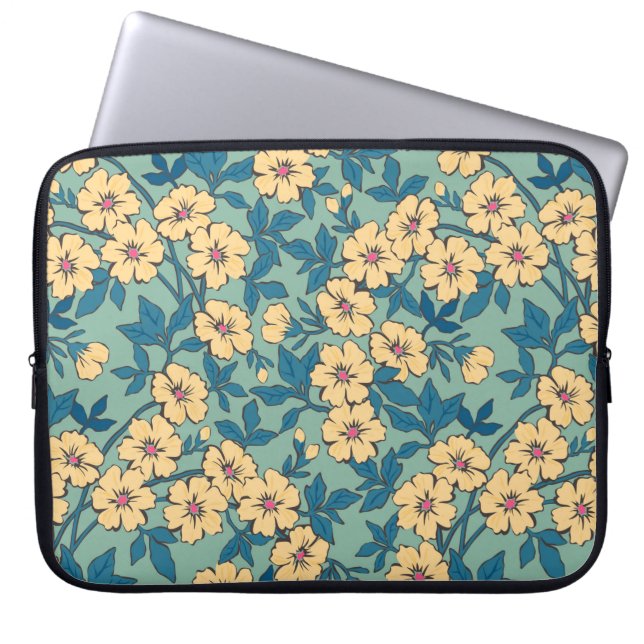 Elegant floral pattern in small hand draw flower.  laptop sleeve (Front)