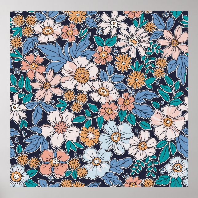 Elegant floral pattern in small hand draw flower.  poster (Front)