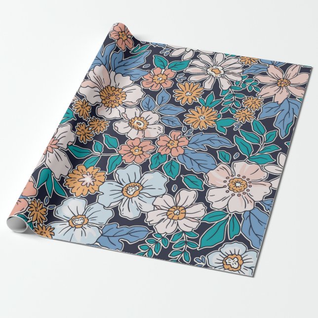Elegant floral pattern in small hand draw flower.  wrapping paper (Unrolled)