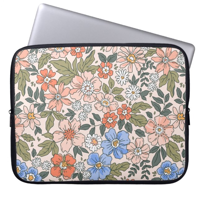 Elegant floral pattern in small hand draw flowers  laptop sleeve (Front)