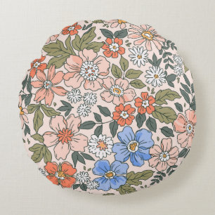Elegant floral pattern in small hand draw flowers round cushion