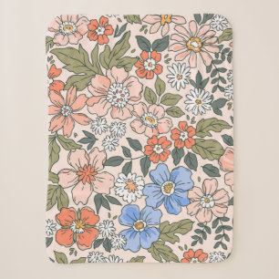 Elegant floral pattern in small hand draw flowers  sherpa blanket