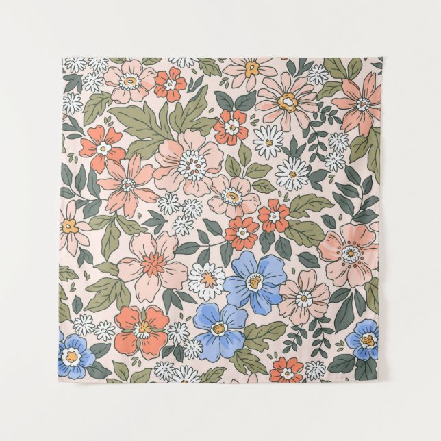 Elegant floral pattern in small hand draw flowers  tapestry (Front)