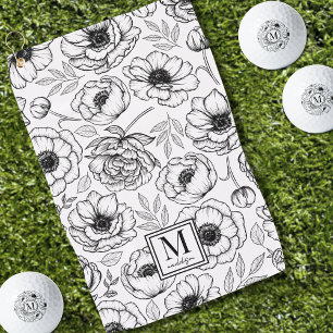 Elegant Floral Pattern Initial Monogram Golf Towel