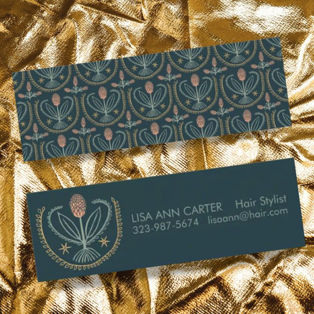 Elegant Floral Pattern Lucile Tile Deep Green Mini Business Card (Creator Uploaded)