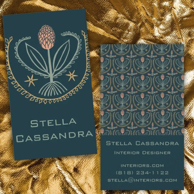 Elegant Floral Pattern Lucile Tiles Deep Green Business Card (Creator Uploaded)