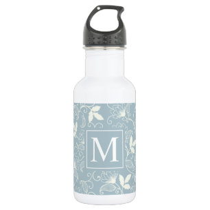 Elegant Floral Pattern Monogram Water Bottle