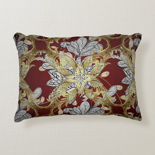 Elegant Floral Pattern Neutral Colours Gold Elemen Decorative Cushion (Front)