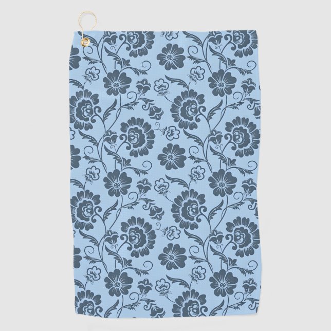 Elegant Floral Pattern on Light Blue Back Golf Towel (Front)