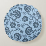 Elegant Floral Pattern on Light Blue Back Round Cushion<br><div class="desc">Seamless floral pattern on a light blue background, featuring dark blue, intricate flowers and swirling vines, creating an elegant and classic feel.</div>