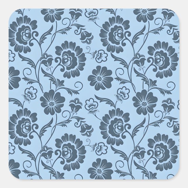 Elegant Floral Pattern on Light Blue Back Square Sticker (Front)