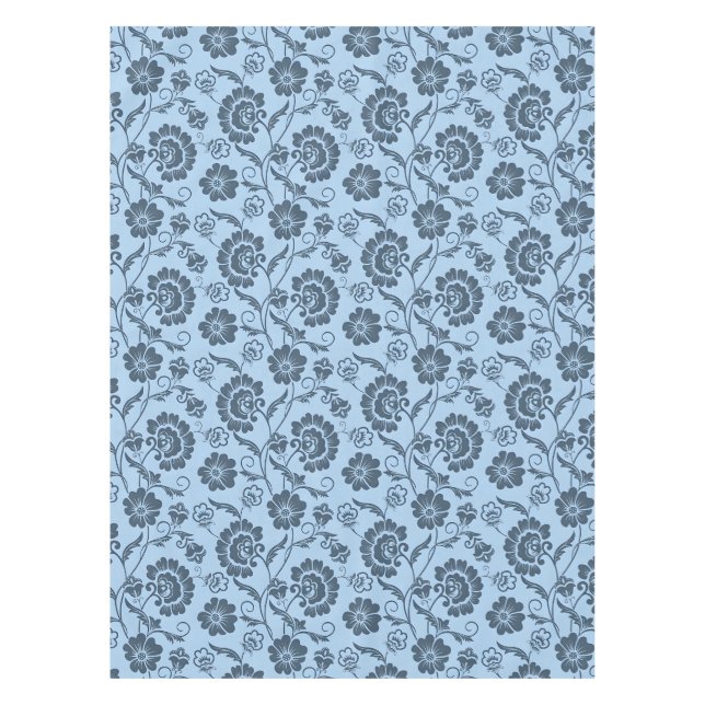 Elegant Floral Pattern on Light Blue Back Tablecloth (Front)