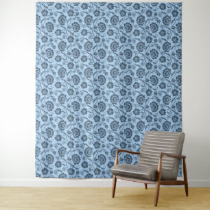 Elegant Floral Pattern on Light Blue Back Tapestry