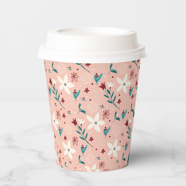 Elegant Floral Pattern Pink  Paper Cups (Front)