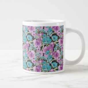 Elegant Floral Pattern Pink Purple Black Backgroun Large Coffee Mug