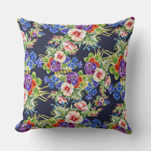 Elegant Floral Pattern Pink Yellow Blue Foliage Cushion