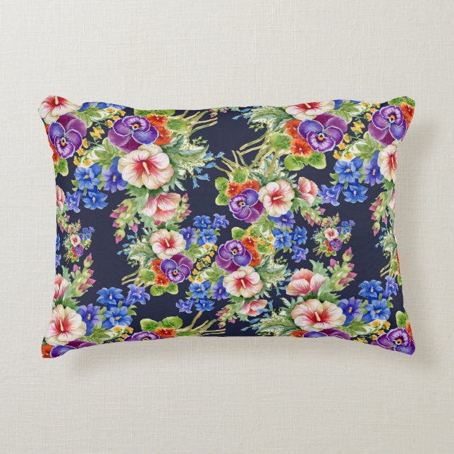 Elegant Floral Pattern Pink Yellow Blue Foliage Decorative Cushion (Front)