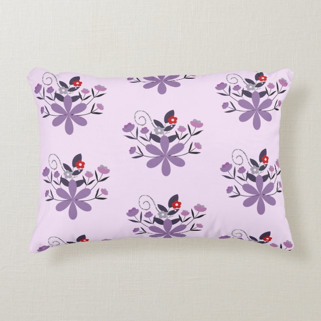 Elegant floral pattern purple violet grey red decorative cushion (Front)
