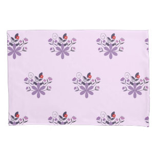 Elegant floral pattern purple violet grey red pillowcase