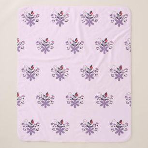 Elegant floral pattern purple violet grey red sherpa blanket
