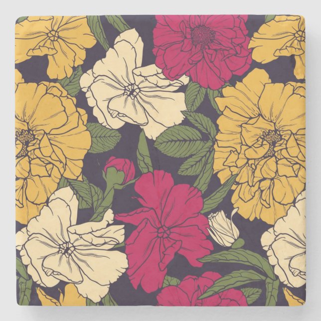 Elegant floral pattern stone coaster (Front)