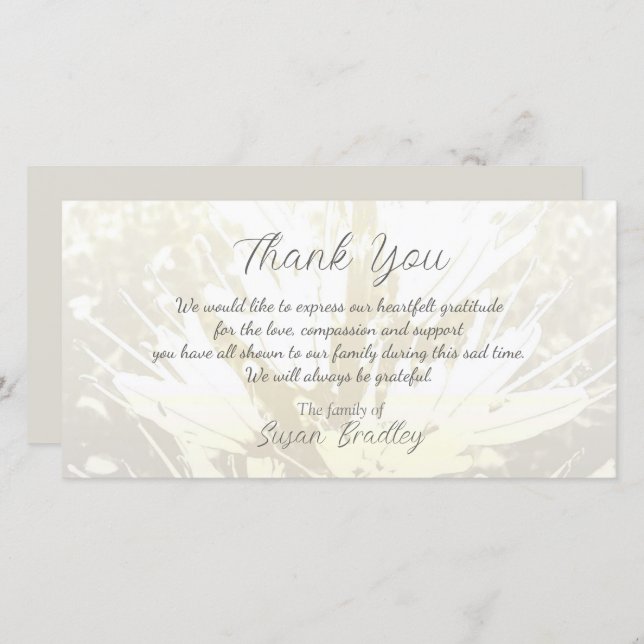 Elegant Floral Pattern Sympathy Thank you P card 2 (Front/Back)