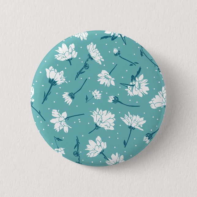 Elegant Floral Pattern - Teal & White Botanical 6 Cm Round Badge (Front)
