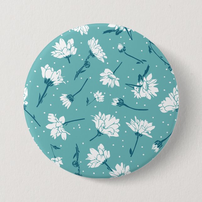 Elegant Floral Pattern - Teal & White Botanical 7.5 Cm Round Badge (Front)