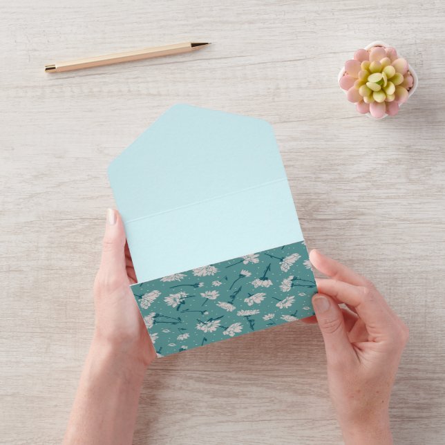 Elegant Floral Pattern - Teal & White Botanical All In One Invitation (Video)