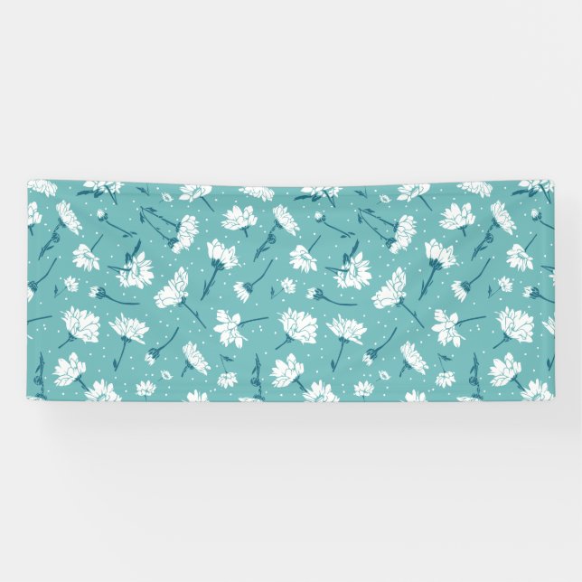 Elegant Floral Pattern - Teal & White Botanical Banner (Horizontal)