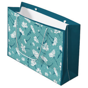 Elegant Floral Pattern - Teal & White Botanical Large Gift Bag