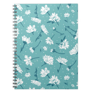 Elegant Floral Pattern - Teal & White Botanical Notebook