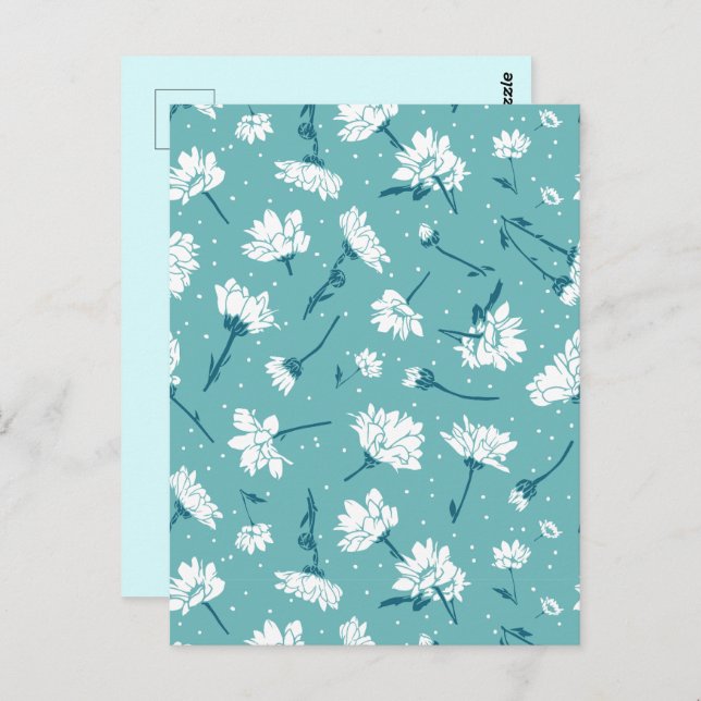 Elegant Floral Pattern - Teal & White Botanical Postcard (Front/Back)
