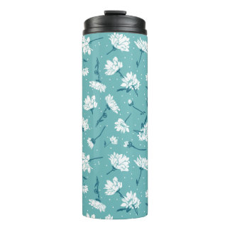 Elegant Floral Pattern - Teal & White Botanical Thermal Tumbler