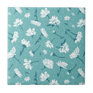 Elegant Floral Pattern - Teal & White Botanical Tile