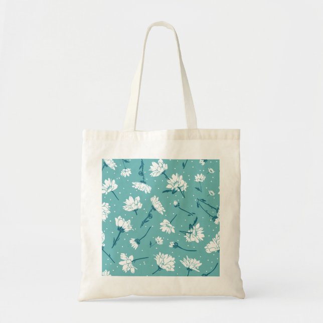 Elegant Floral Pattern - Teal & White Botanical Tote Bag (Front)