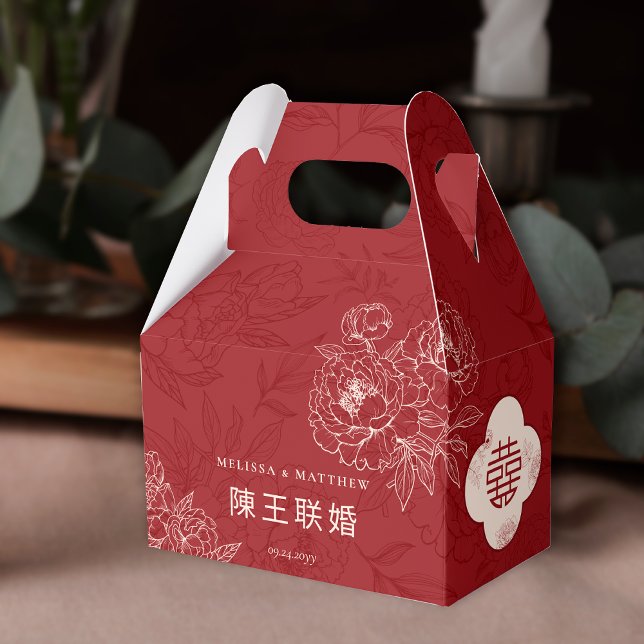 Elegant Floral Pattern Thank You Chinese Wedding  Favour Box (Elegant Floral Pattern Thank You Chinese Wedding Favor Box)