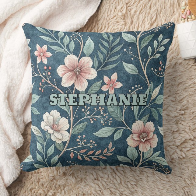 Elegant Floral Pattern with Pink & Cream Blossoms Cushion (Blanket)